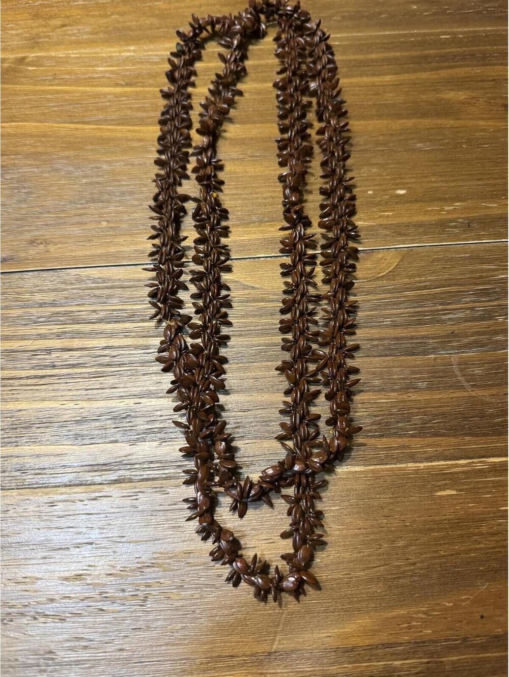 Vintage Hawaiian Seed Lei Necklace 25” Multi Strand Natural Brown Seeds Handmade